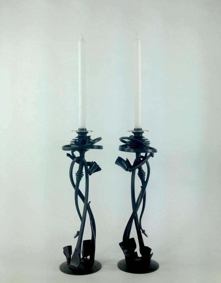 Albert Paley (born 1944)
Nebuli candleholder, 2014
Formed and fabricated blackened steel, brass
Measures: 16 ½ x 6 inches 
Signed, dated and numbered at base
Edition of 100


Albert Paley, an active artist for over forty years at his studio