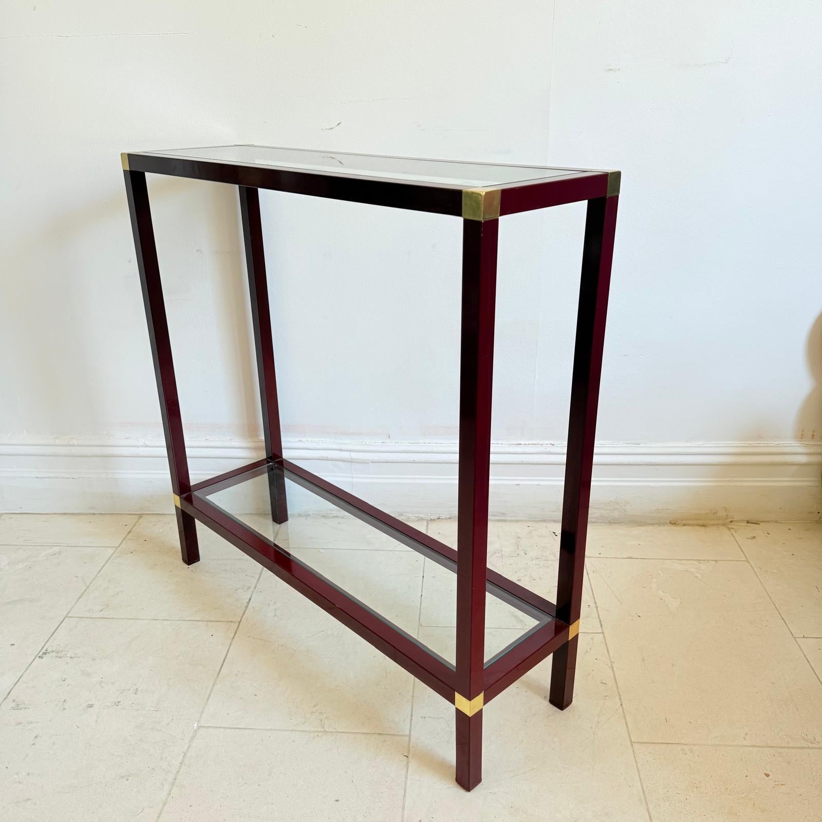 Lacquered A Pair Of Italian 60's Console Tables In Brass And Lacquer By Romeo Rega For Sale