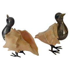 Oiseaux décoratifs en coquillage naturel, sculptures de Binazzi, Italie