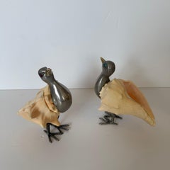 Oiseaux décoratifs en coquillage naturel, sculptures de Binazzi, Italie