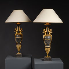A Pair of Empire-Style Levanto Rouge Marble Urns, Mounted As Lamps