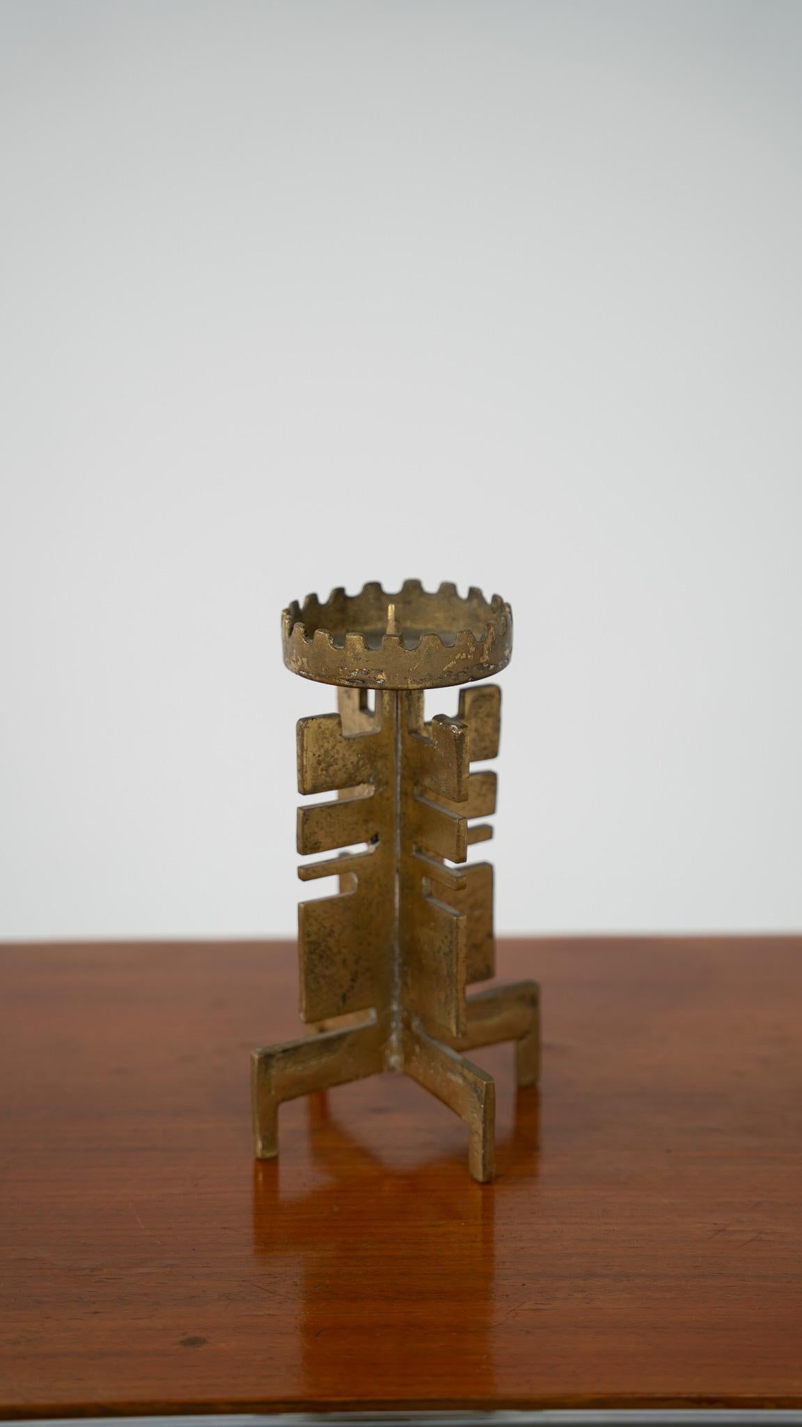 Brutalist Candleholder Attributed to Hainz Goll, Austria, 1960s

Striking Brutalist candleholder attributed to Austrian artist Hainz Goll, dating from the 1960s. This sculptural piece is cast in solid brass, featuring an architectural form with a