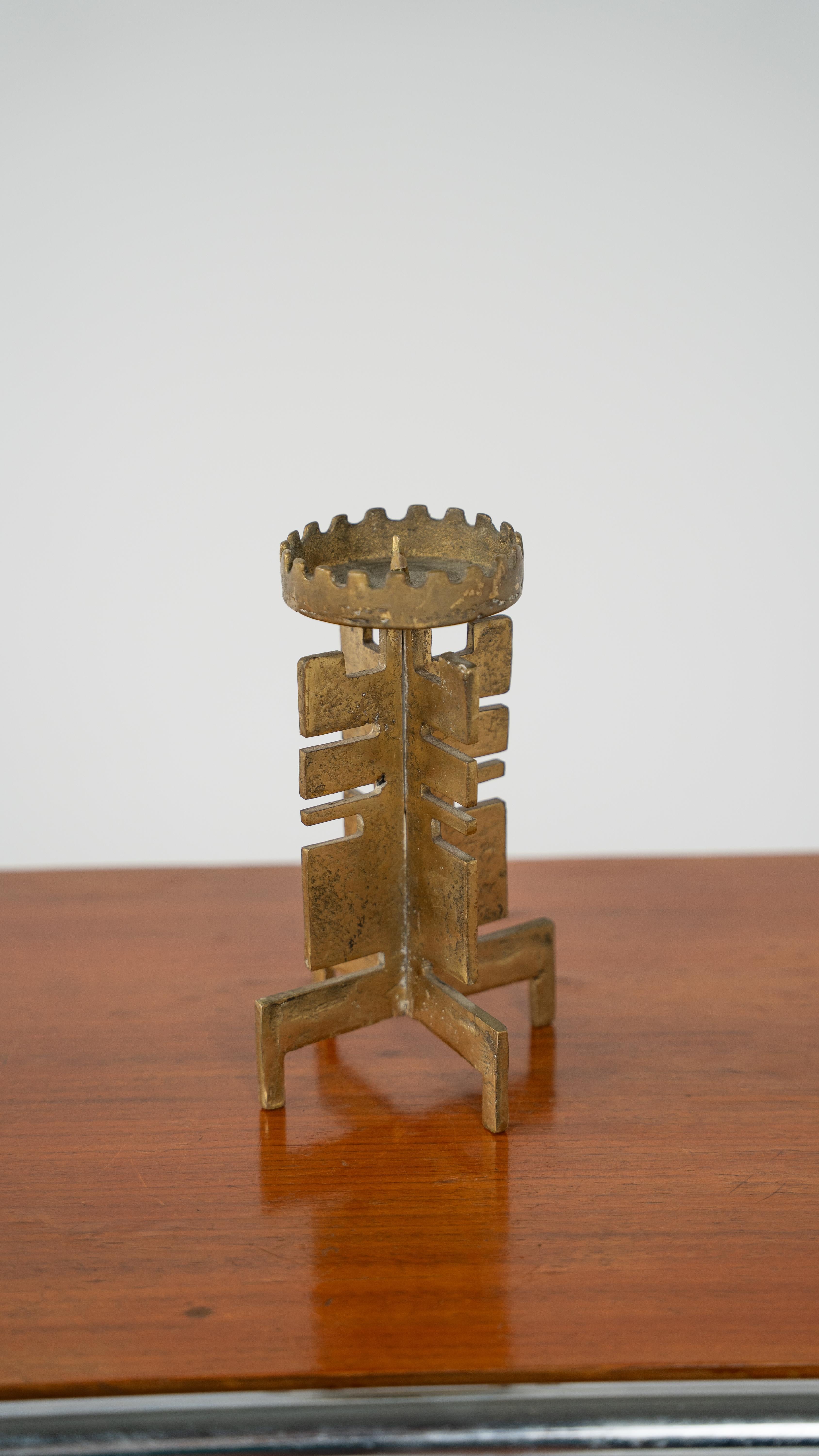 German Heinz Goll attr. Brutalist Brass Candlestick For Sale