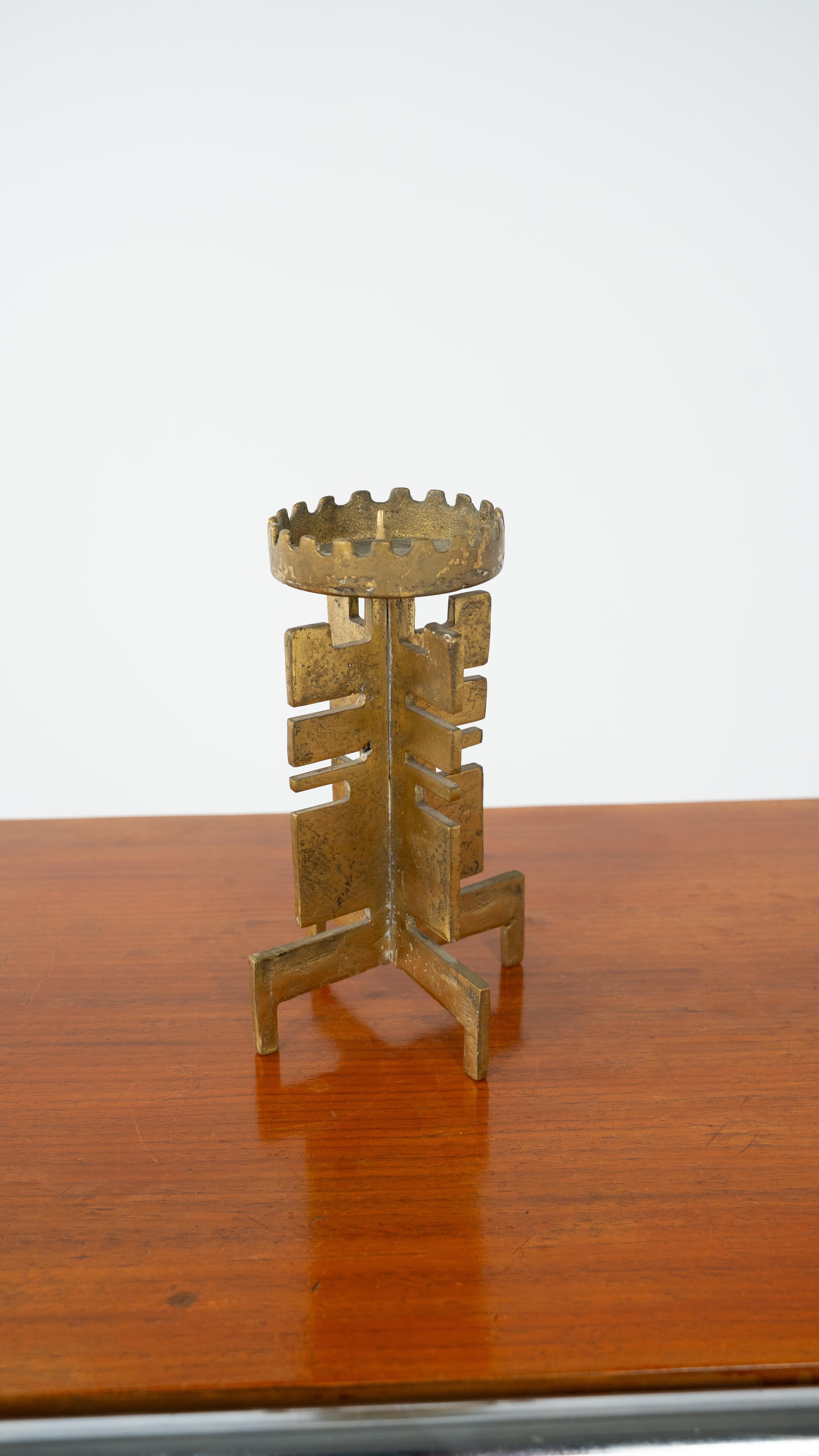 20th Century Heinz Goll attr. Brutalist Brass Candlestick For Sale