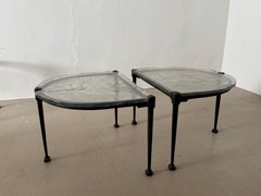 big Lothar Klute forged bronze brutalist tables with cast glass - 1980s