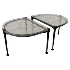 big Lothar Klute forged bronze brutalist tables with cast glass - 1980s