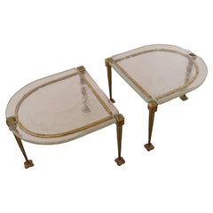 tables basses en bronze forgé par Lothar Greene avec verre vert