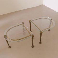 tables basses en bronze forgé par Lothar Greene avec verre vert