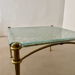 square forged coffee table in the style of Lothar Klute with aquamarine glass