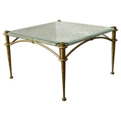 square forged coffee table in the style of Lothar Klute with aquamarine glass
