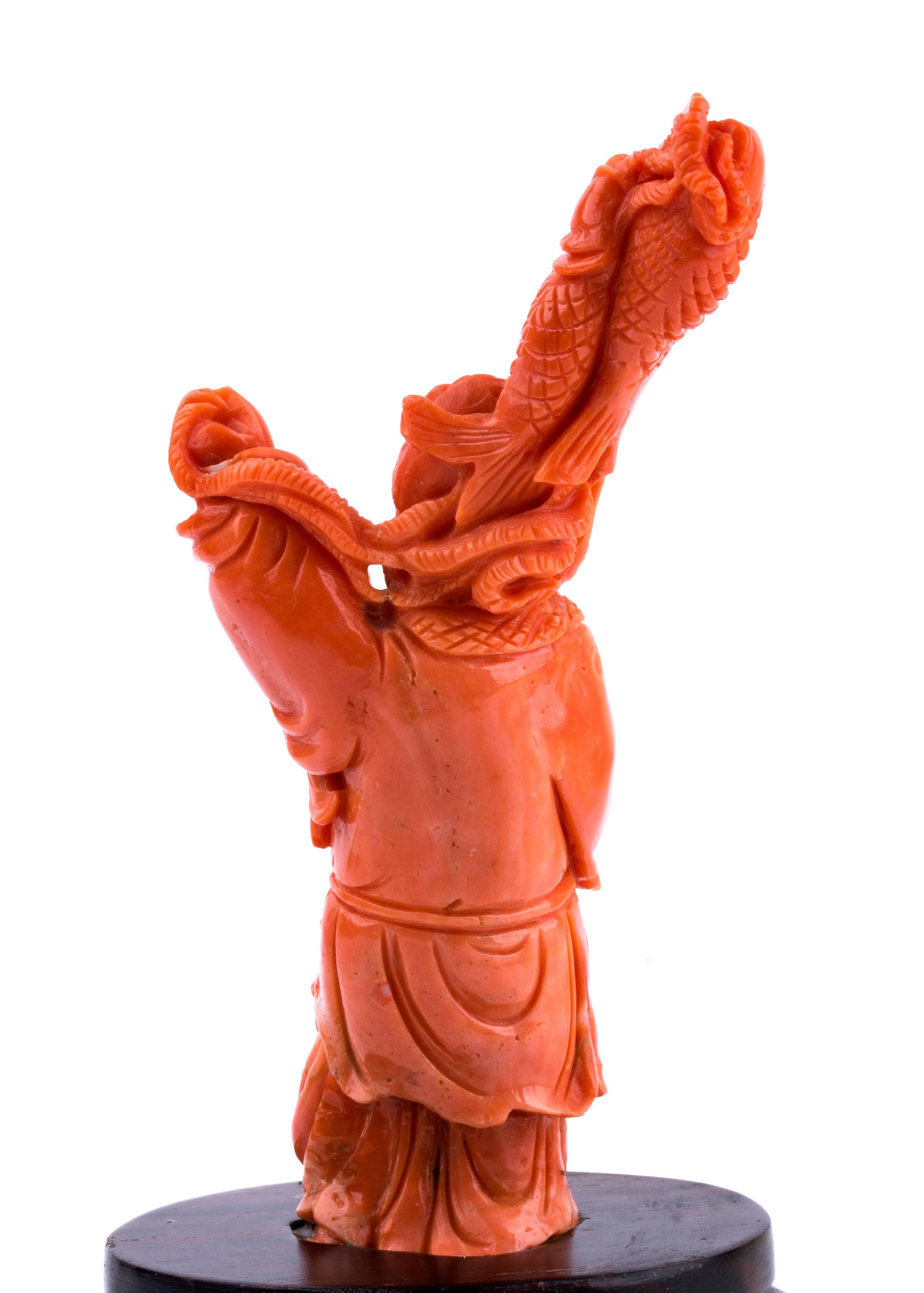 Carved Early 20th Century Japanese Coral Carving Depicting the God Ebisu For Sale