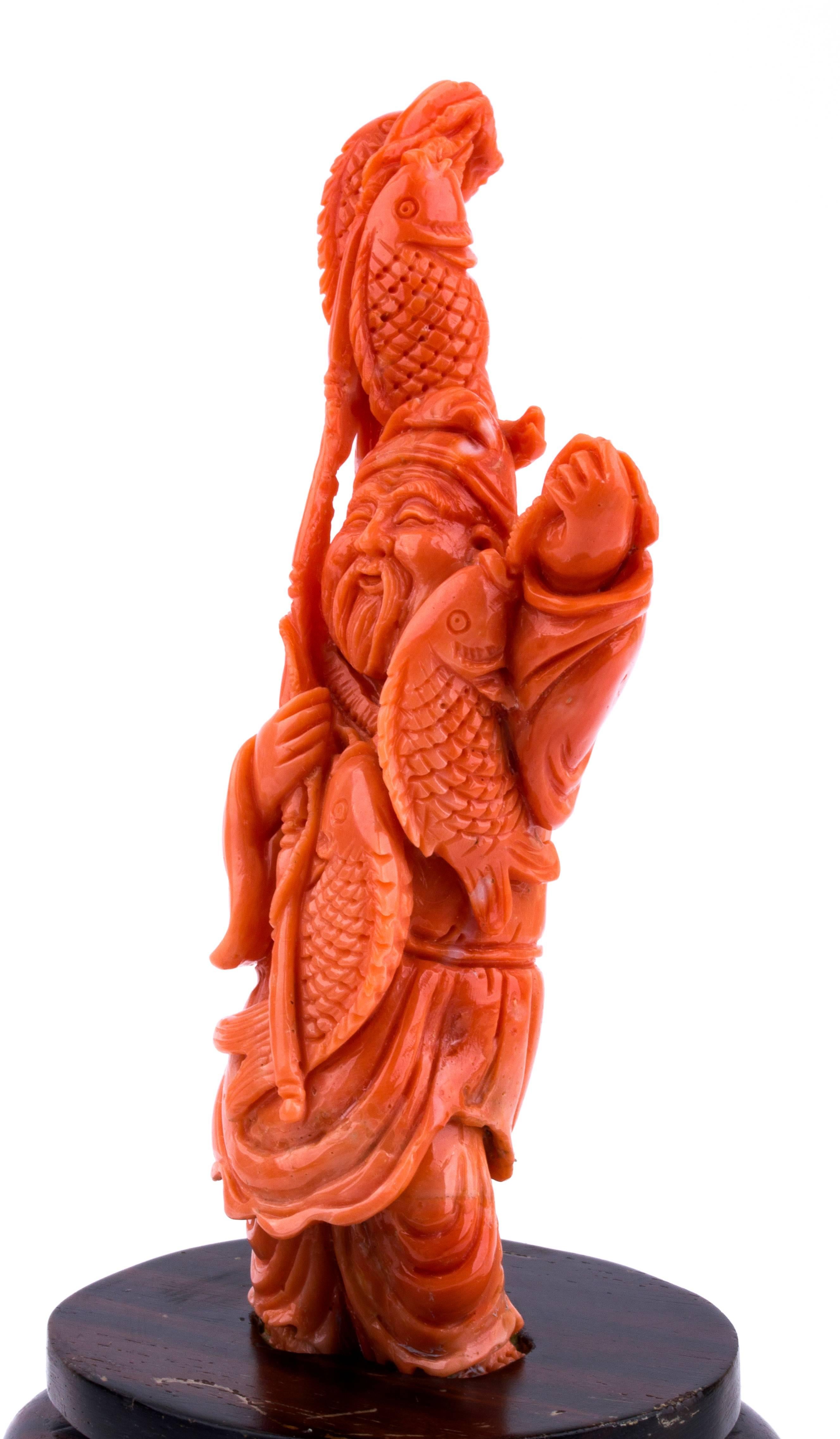 Asian Early 20th Century Japanese Coral Carving Depicting the God Ebisu For Sale
