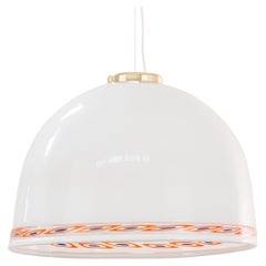 Pendant Lamp in White Murano Glass with Red Murrine, Italy