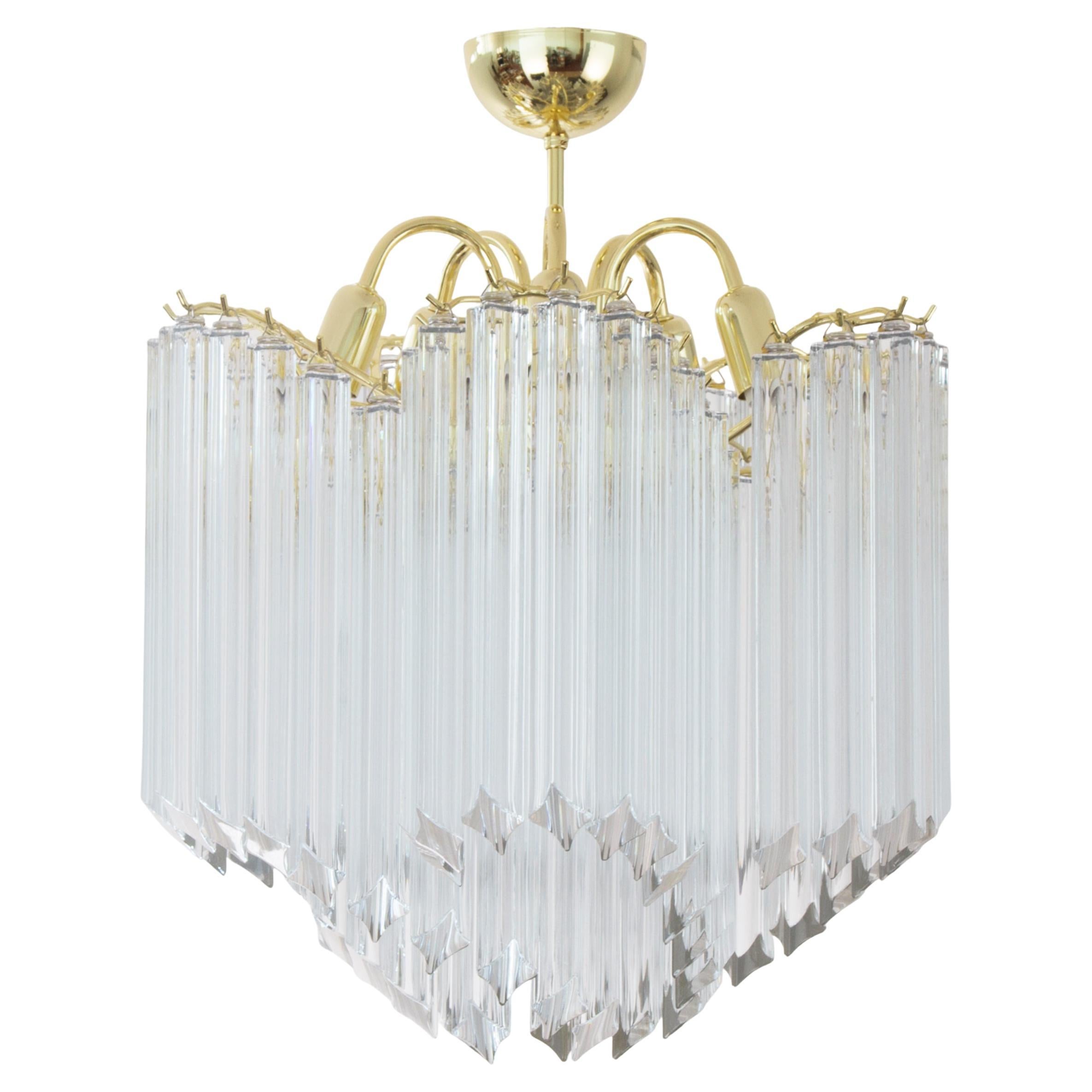 Vintage Clear Murano Glass Chandelier with Brass Frame, Italy