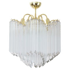 Vintage Clear Murano Glass Chandelier with Brass Frame, Italy