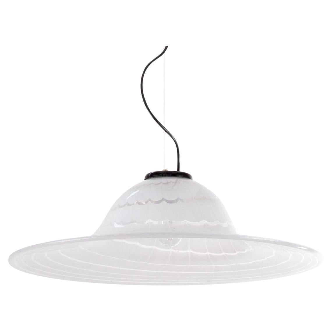 Large White Murano Glass Pendant Lamp with Fenicio pattern made in Italy, 1970s For Sale
