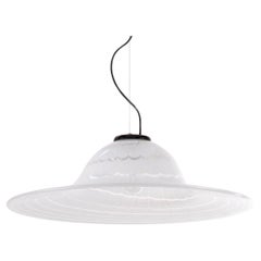 Large White Murano Glass Pendant Lamp with Fenicio pattern made in Italy, 1970s