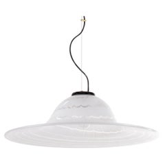 Large White Murano Glass Pendant Lamp with Fenicio pattern made in Italy, 1970s