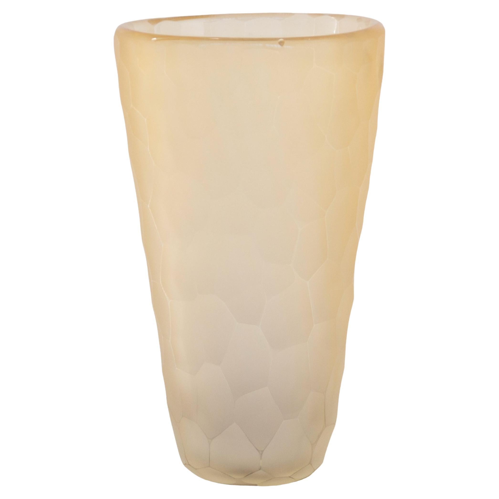 Handmade Murano Glass Vase, amber color, Made on Italy