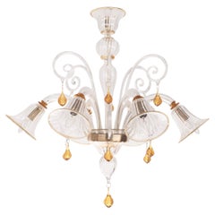 En stock Lustre en verre de Murano ambre et clair 6 lumières, Vintage Made in Italy
