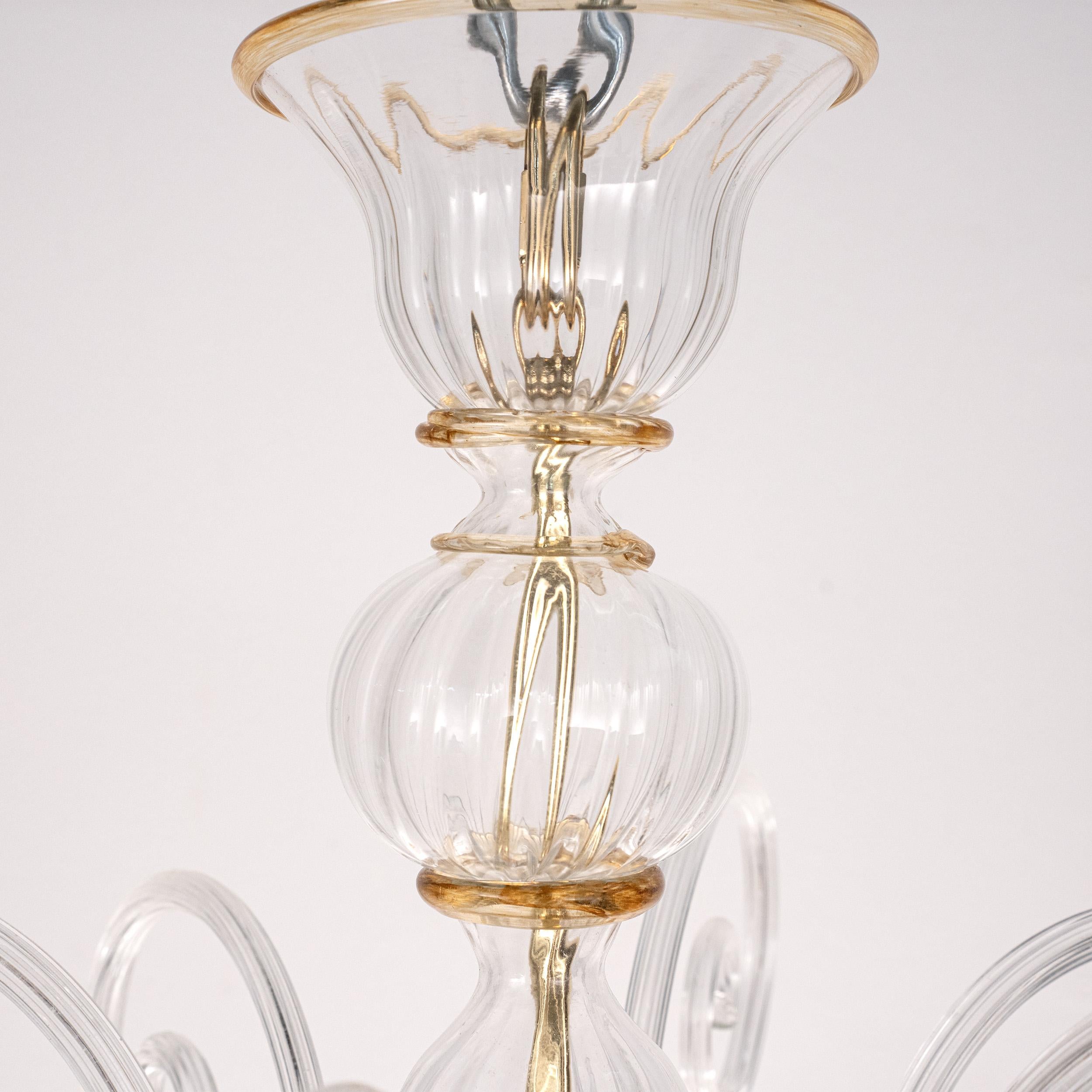 Italiano In stock Lampadario in vetro di Murano Ambra e trasparente a 6 luci, Vintage Made in Italy in vendita