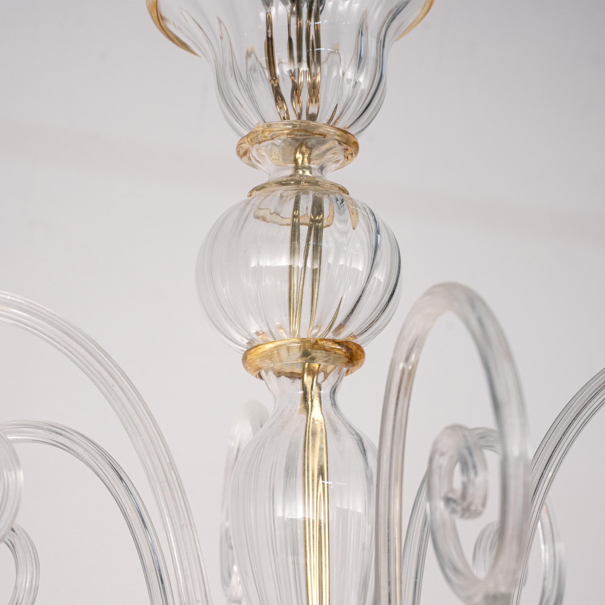 In stock Lampadario in vetro di Murano Ambra e trasparente a 6 luci, Vintage Made in Italy in vendita 3
