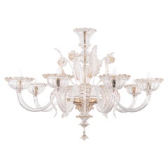 Lampadario originale in vetro di Murano a 6 luci chiaro e oro Made in Italy in stock