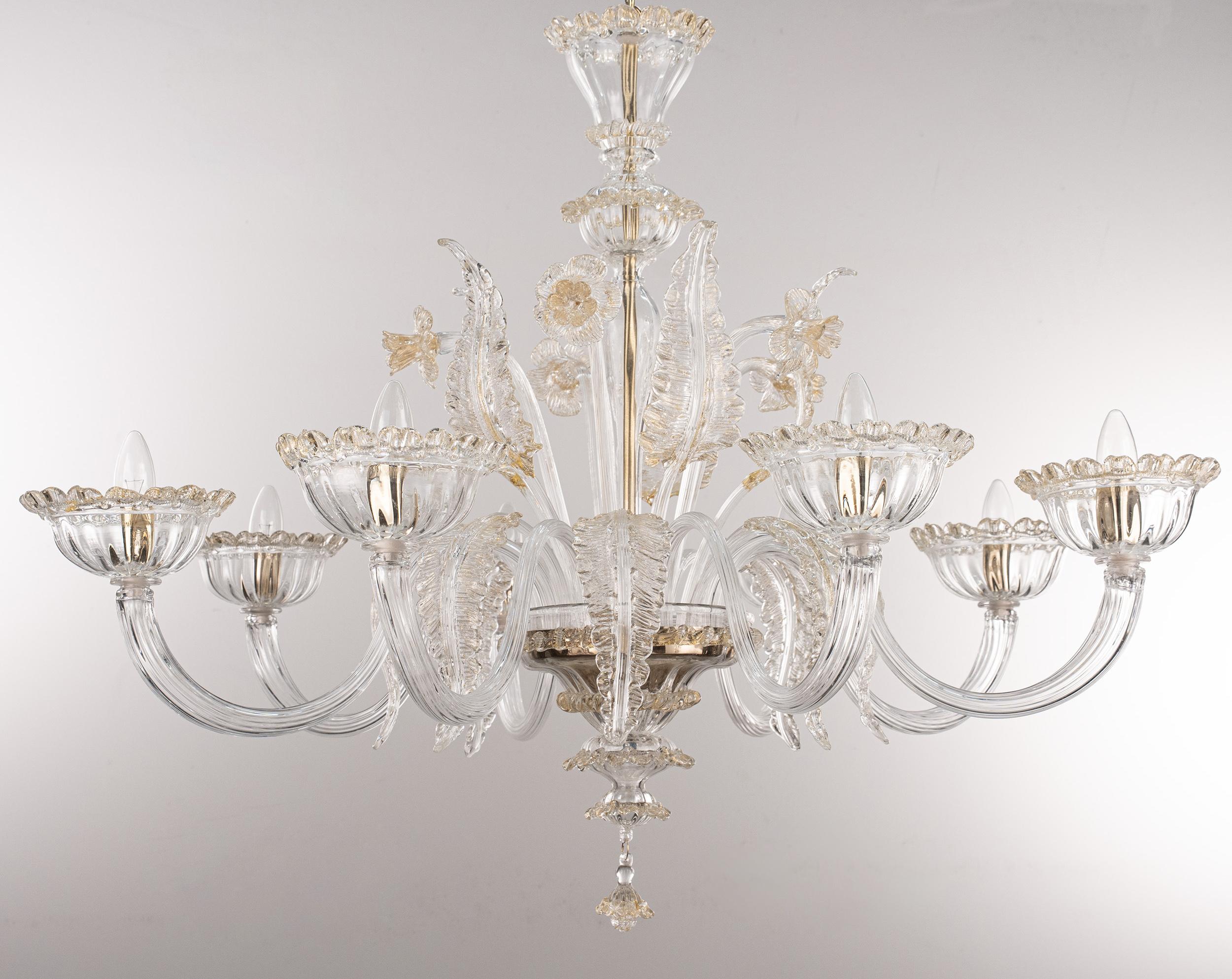 Lampadario a 6 luci in vetro di Murano Clear e oro, Vintage Made in Italy in stock.
Condizioni: condizioni praticamente perfette e mai usate: nessun graffio pesante, nessun difetto, nessuna crepa, nessuna parte mancante.
 
Tipo: Lampadario