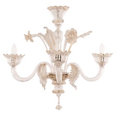 Lampadario a 3 luci in vetro di Murano Clear e Gold, Vintage Made in Italy in stock