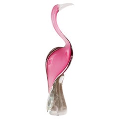 Vintage Flamingo sculpture in Murano ruby pink glass, by Formia Murano in stock