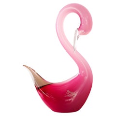 Sculpture in Murano glass, pink Swan with crystal details, Italy in stock