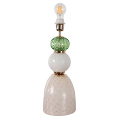 Murano green white gold glass table lamp, Seguso Vintage Made in Italy in stock