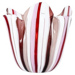VENINI vase Fazzoletto a Canne Murano Glass Pink Shades, Signed 2010, Italy