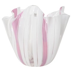 VENINI rare vase Fazzoletto Canne Pink&White Murano Glass 2012 90th anniversary