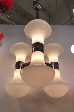 Italian 1970s Mod Glass Shade Six-Light Chandelier