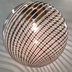 1970s Murano Italy Handblown Stripe Glass Globe Pendant Light