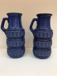 Pair of Scheurich Keramic 1950s Indigo Blue Jug Vases