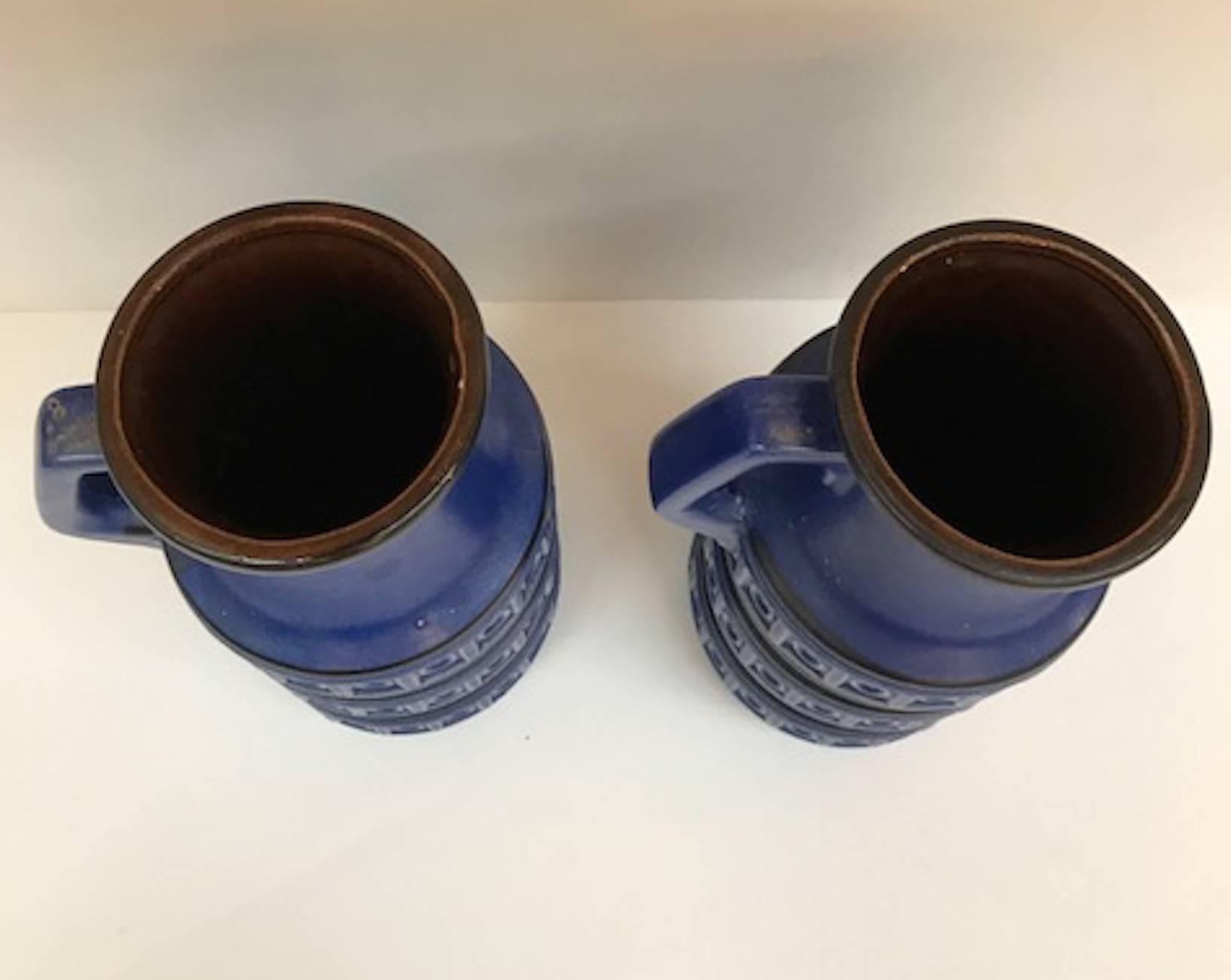 Mid-Century Modern Pair of Scheurich Keramic 1950s Indigo Blue Jug Vases