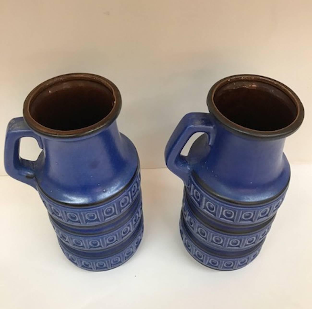 German Pair of Scheurich Keramic 1950s Indigo Blue Jug Vases