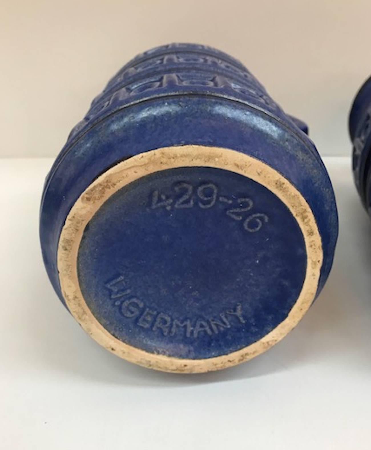 Ceramic Pair of Scheurich Keramic 1950s Indigo Blue Jug Vases