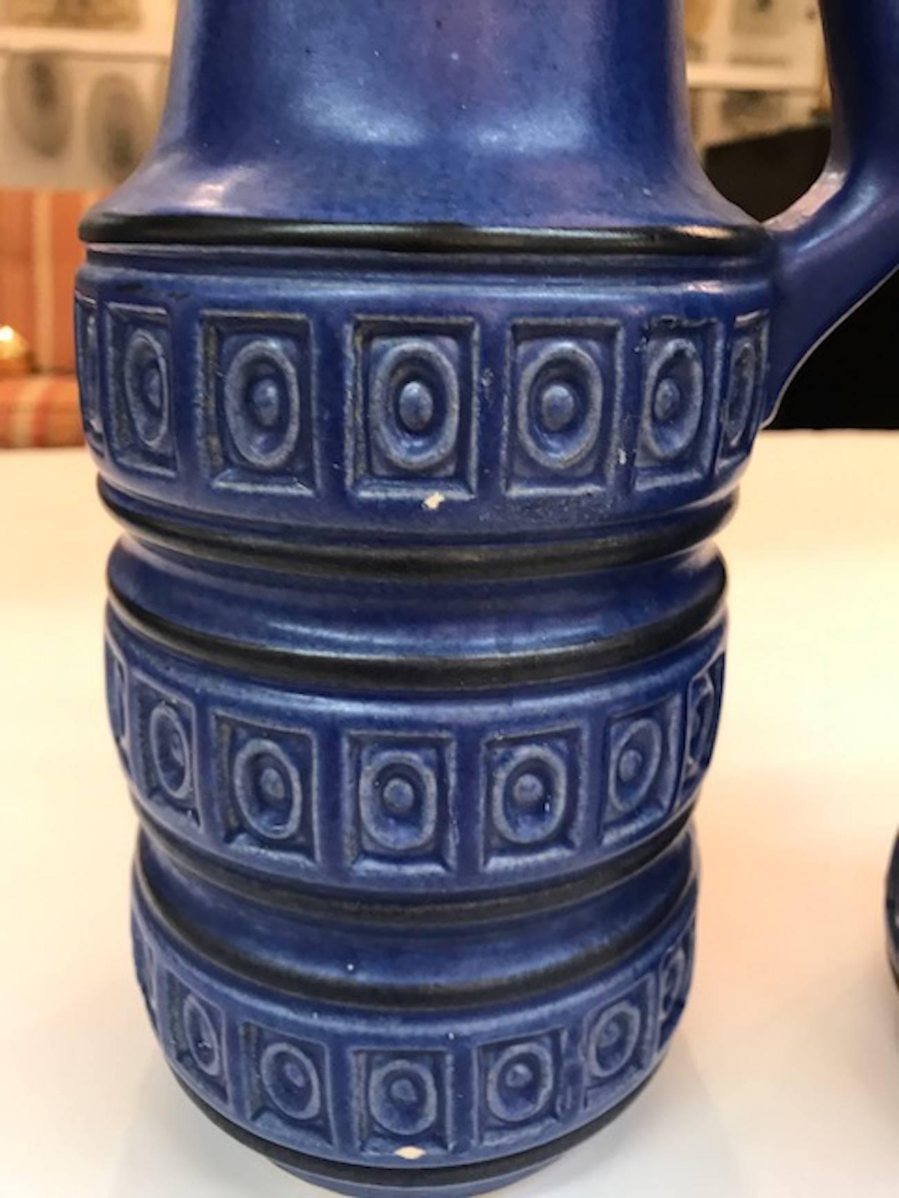 Pair of Scheurich Keramic 1950s Indigo Blue Jug Vases 2