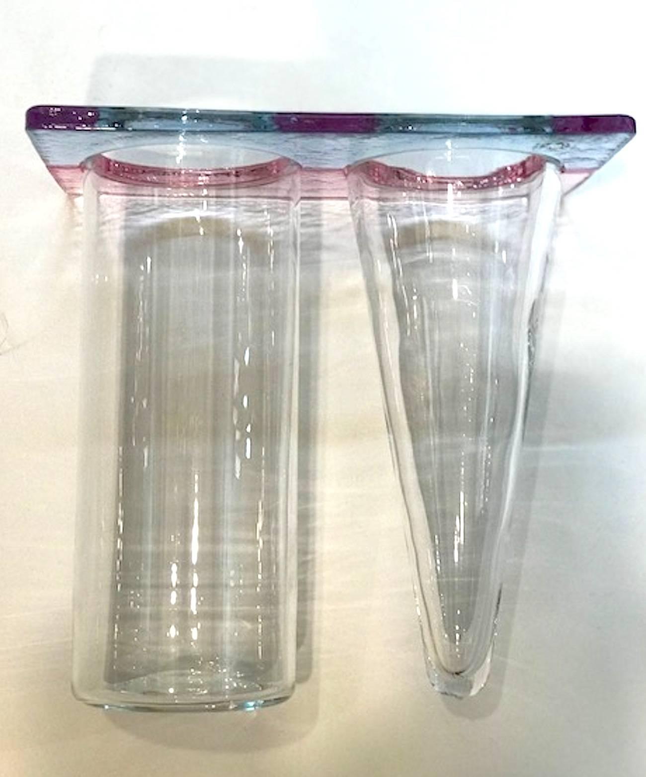 Mid-Century Modern 1980s Memphis Stile Double Glass Vase by Italian Glass House Leucos For Sale