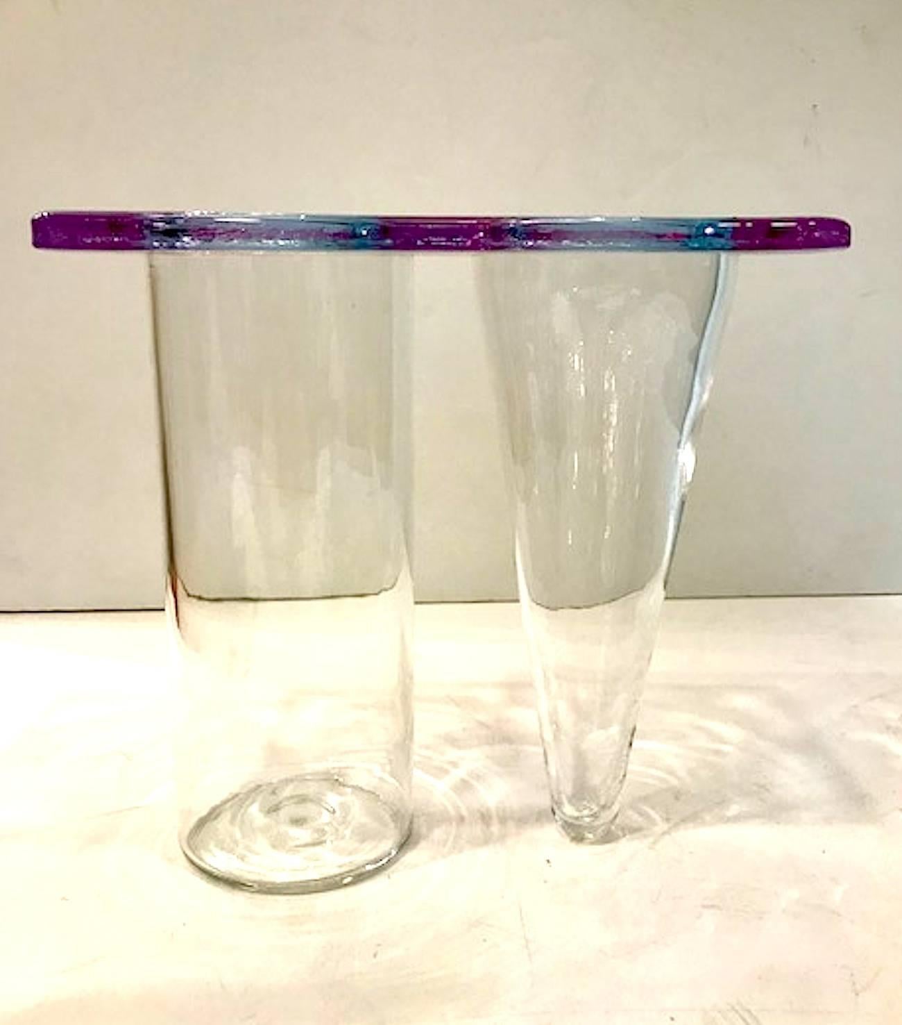 1980s Memphis Stile Double Glass Vase by Italian Glass House Leucos For Sale 3