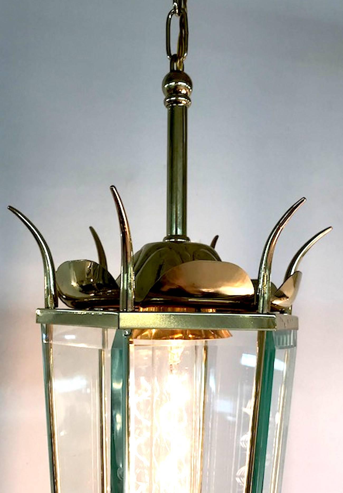 Italian 1940s Brass and Glass Lantern In Good Condition For Sale In New York, NY