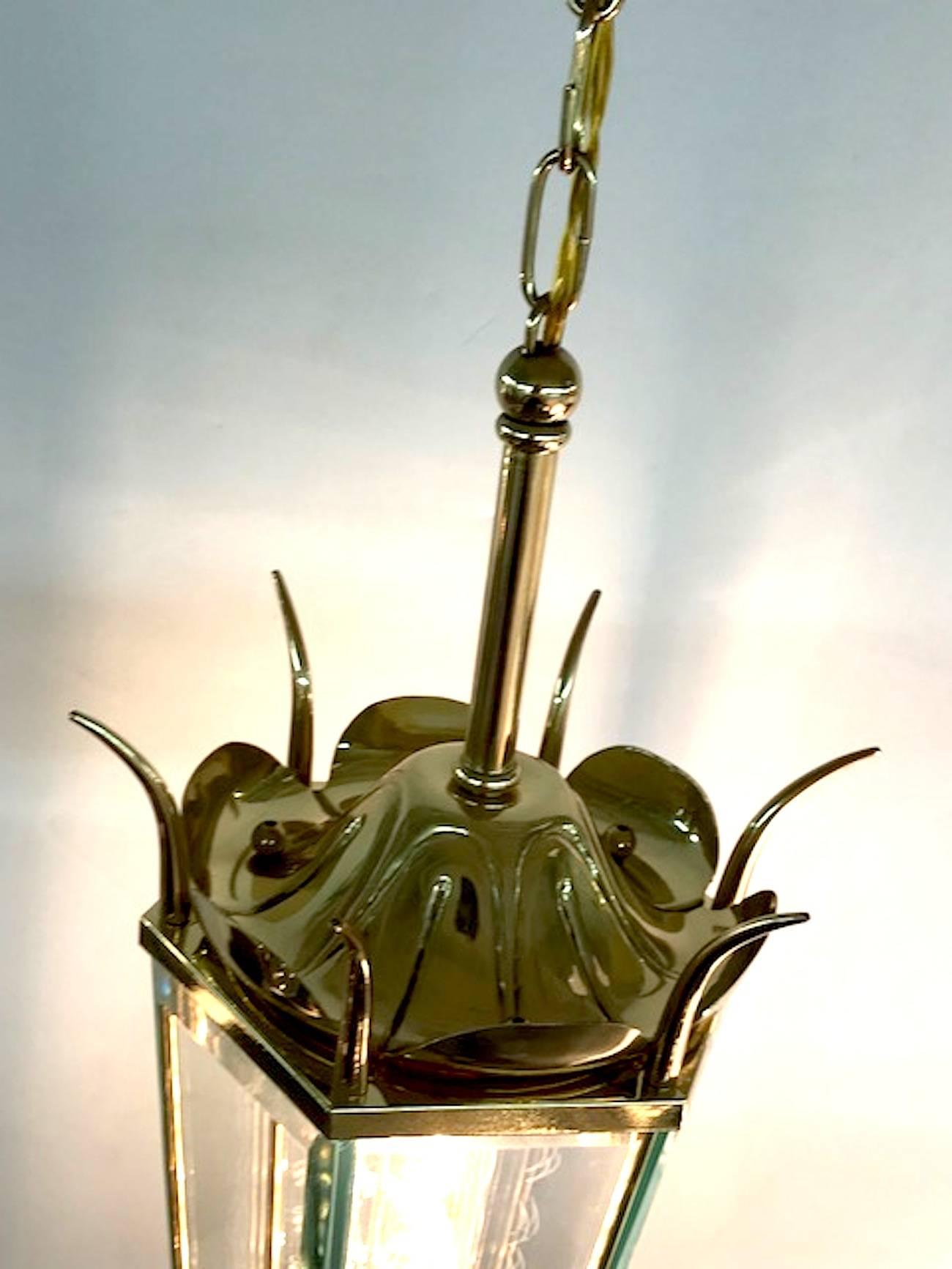 Mid-20th Century Italian 1940s Brass and Glass Lantern For Sale