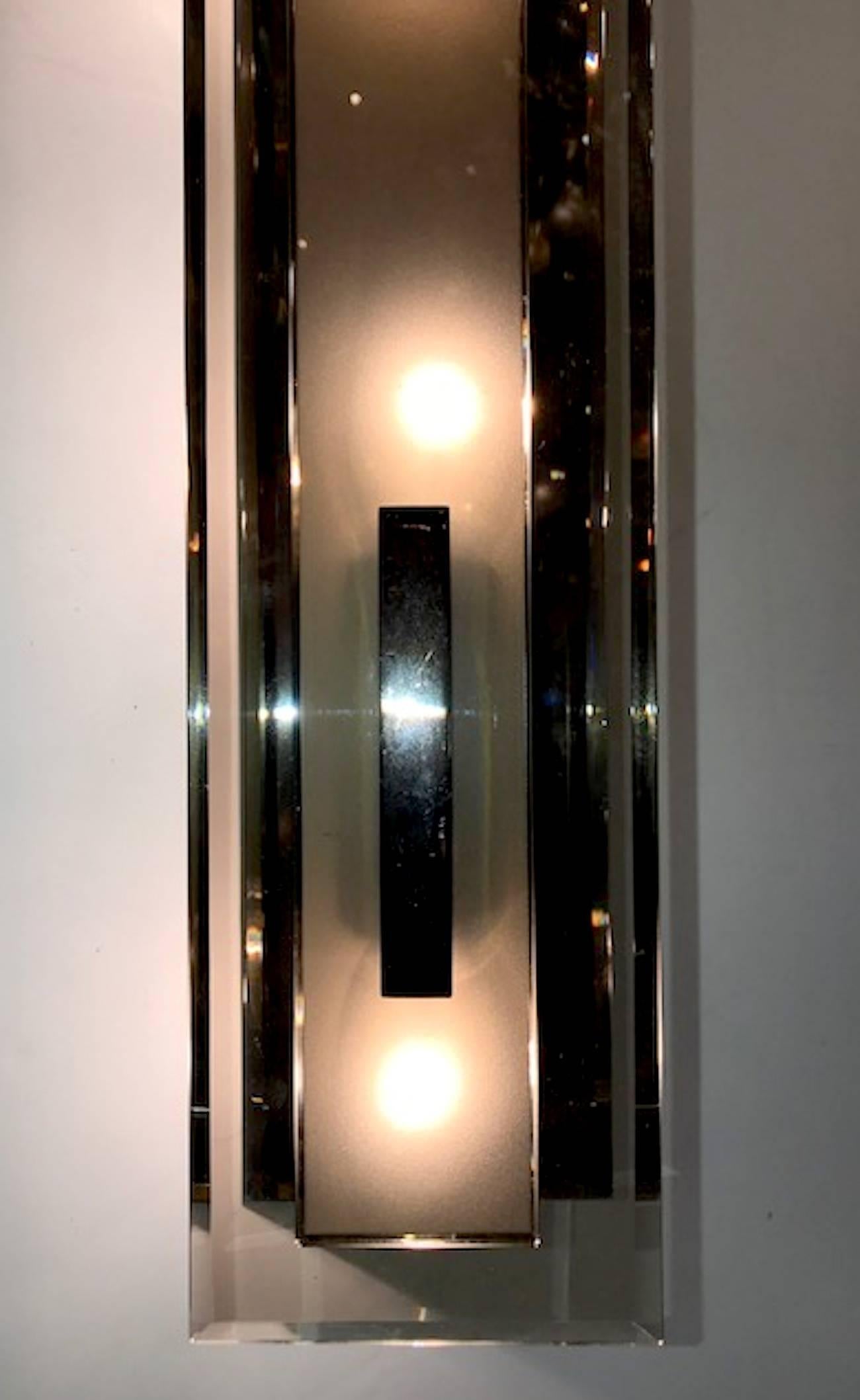 Italian Amber Glass and Amber Mirror 1970s Sconce In Good Condition For Sale In New York, NY