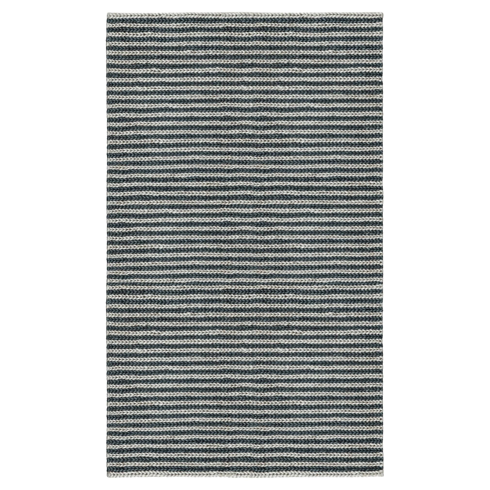Contemporary Jute Braid Rug, 5'x8', Navy and Sky Blue