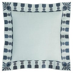 Tassel Embroidered Linen Pillow, Sky Blue & Navy, 24 "x 24"