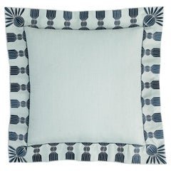 Tassel Embroidered Linen Pillow, Sky Blue & Navy, 24 "x 24"