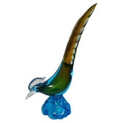 Bird Pheasant Peacock Sculpture Art Glass Venetian Murano Mid-Century Sommerso